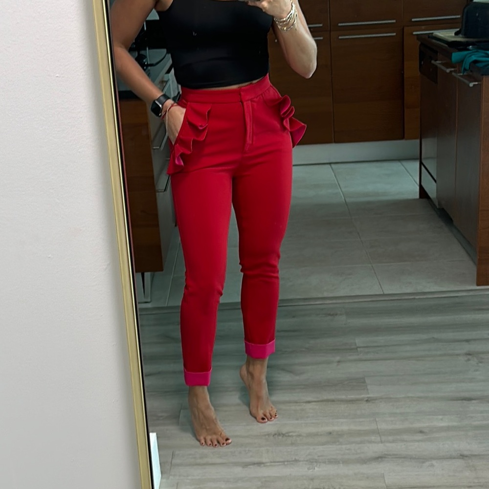 Uterque Red Cropped Ankle Pants